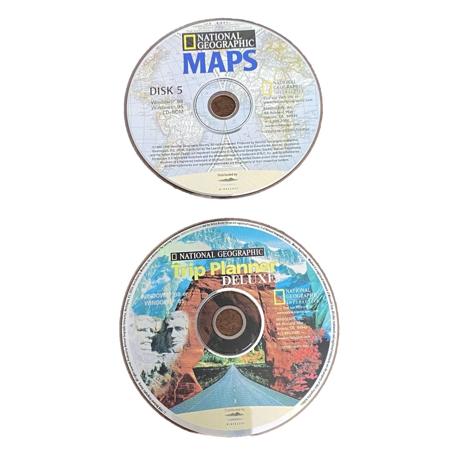 Vintage 1998 Lot of 2 National Geographic Maps/ Trip Planner Deluxe CD-ROM