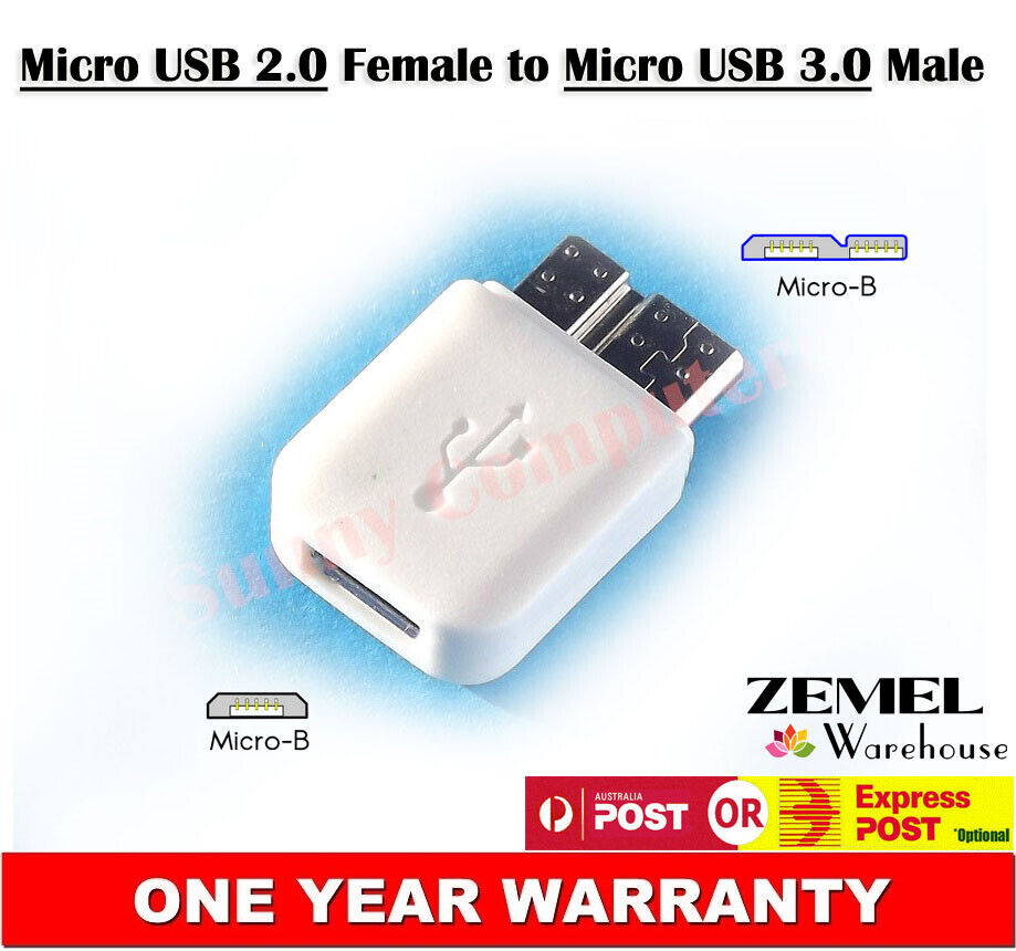 2x Micro USB2.0 Female to Micro USB 3.0 Male Adapter for Portable Hard Drive HDD