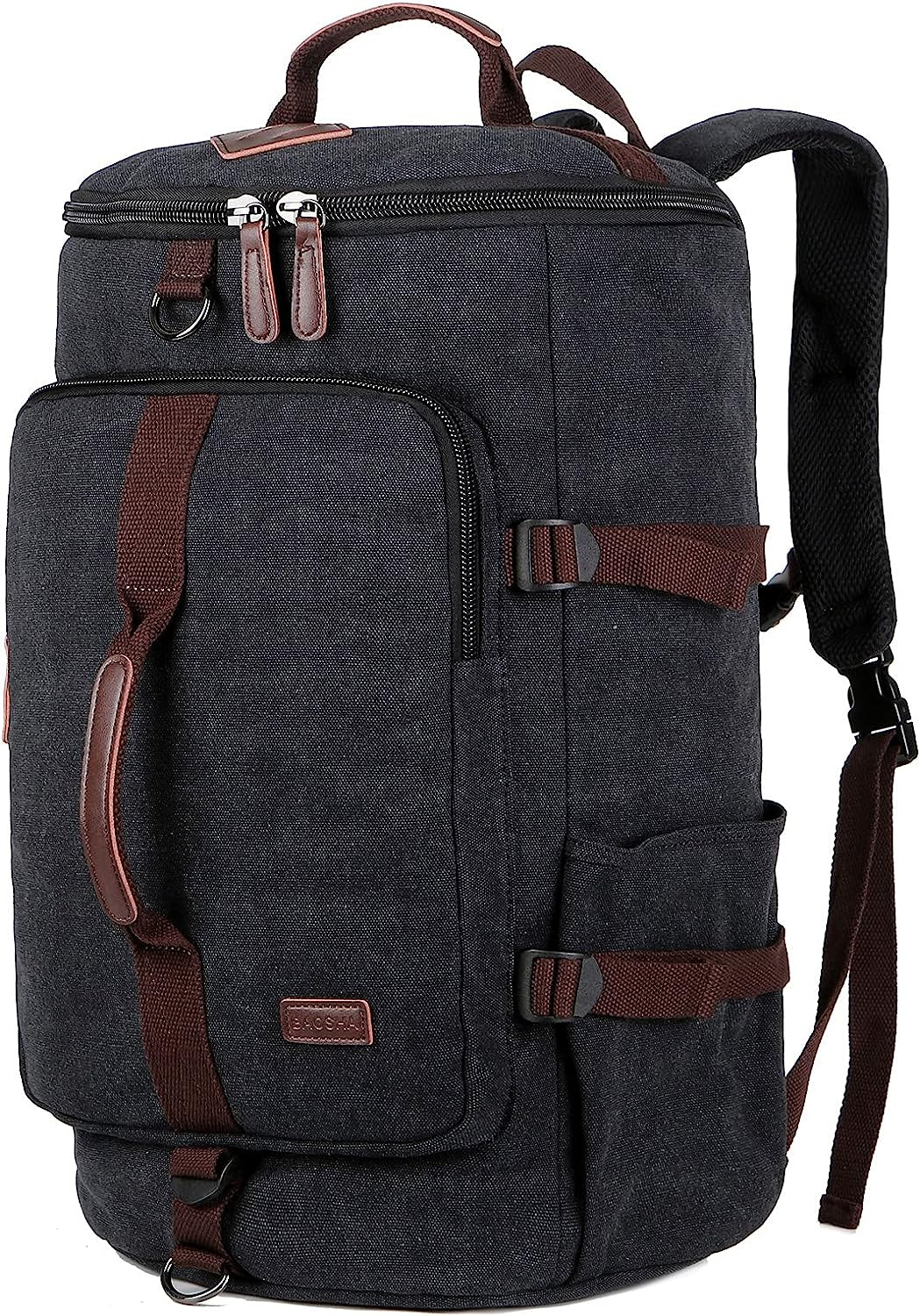 Canvas Weekender Travel Duffel Backpack Hybrid Hiking Rucksack Black