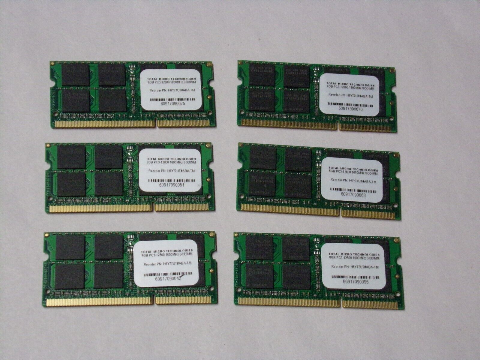 (LOT OF 6) TOTAL MICRO TECH 8GB PC3 12800 1600 LAPTOP RAM MEMORY TESTED CH117