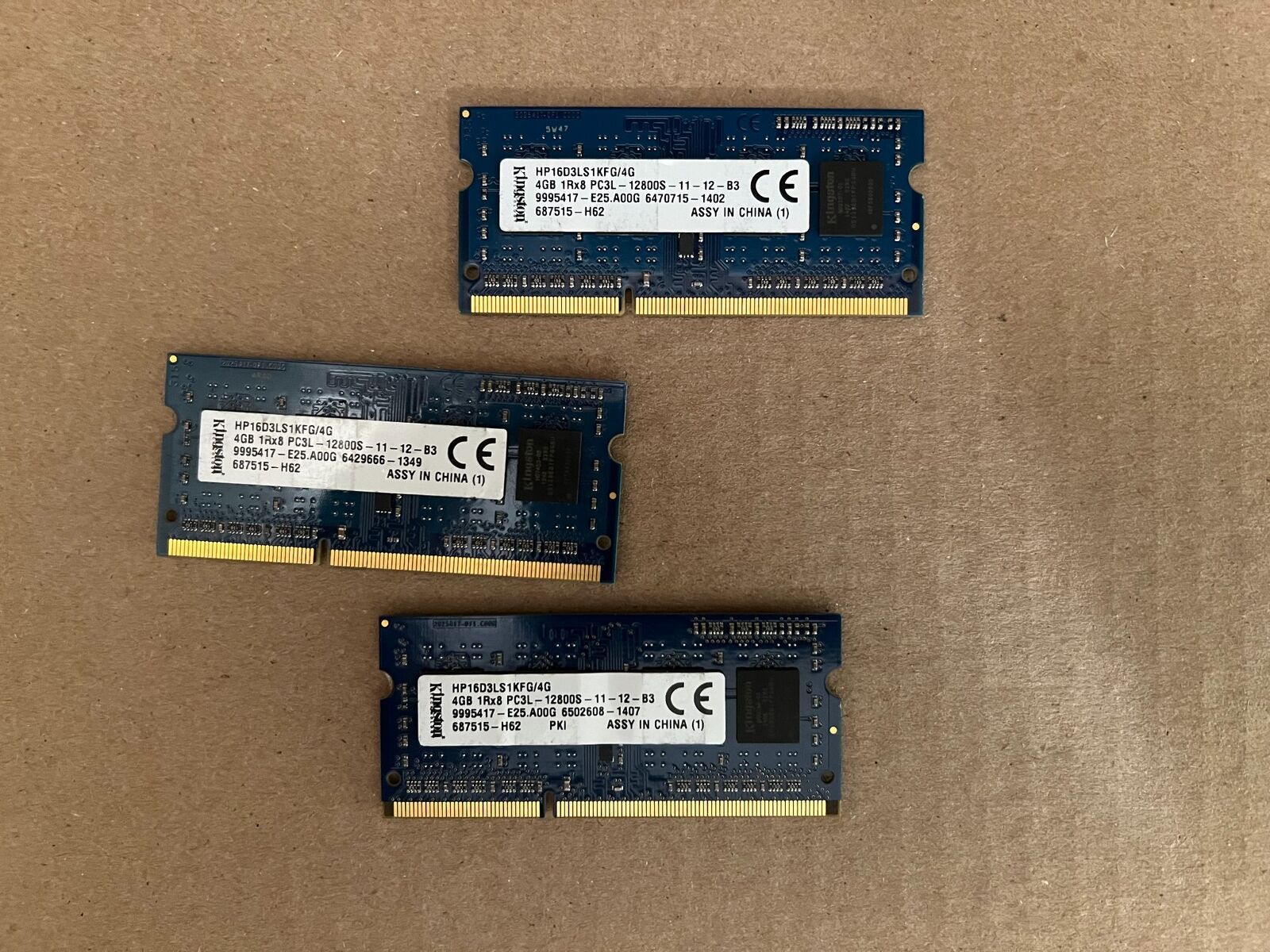 LOT OF 3 KINGSTON 4GB 1RX8 PC3L-12800S RAM MEMORY HP16D3LS1KFG/4G E3-6(7)