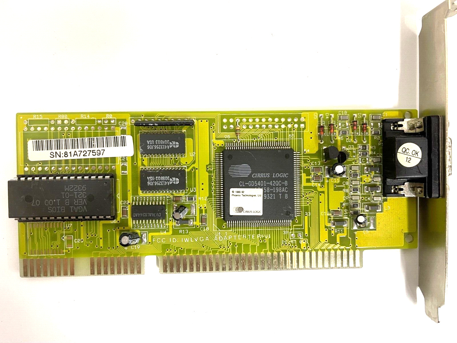 VINTAGE 1992 ACUMOS CIRRIC LOGIC CL-GD5401-42QC-B 256K 16 BIT ISA VGA CARD MXB99