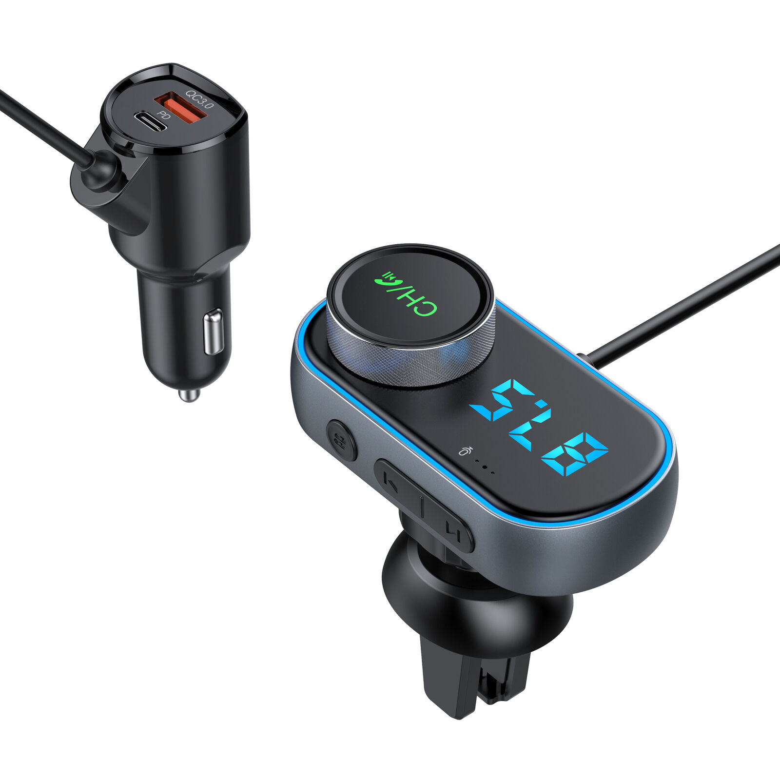 Bluetooth Car FM Transmitter QC PD USB Adapter Micro SD LED