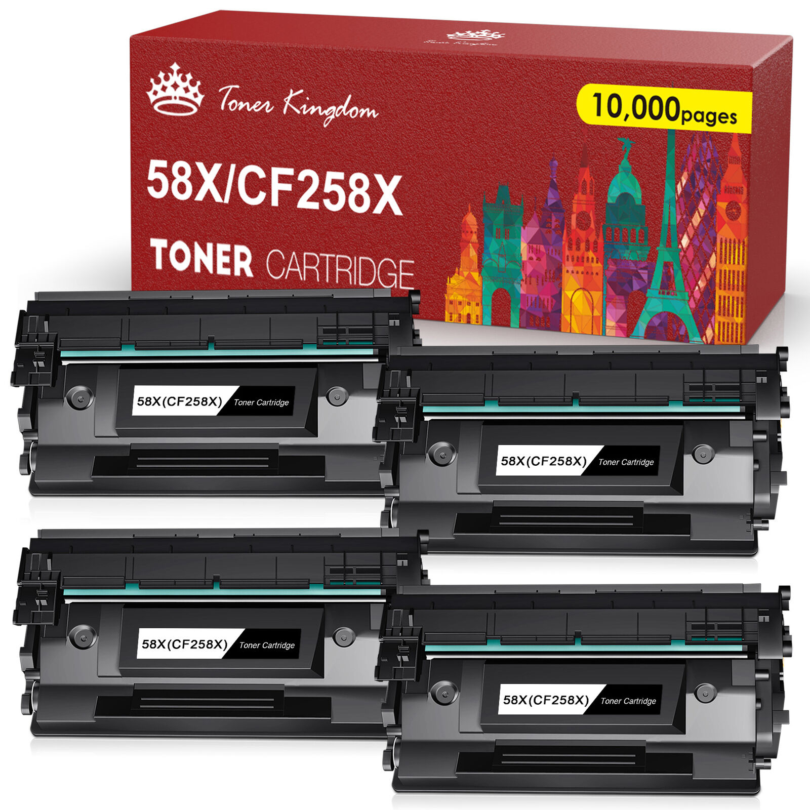 4PCS CF258X 58X Toner Replacement (WITH CHIP) for HP LaserJet Pro M404dw M428fdw