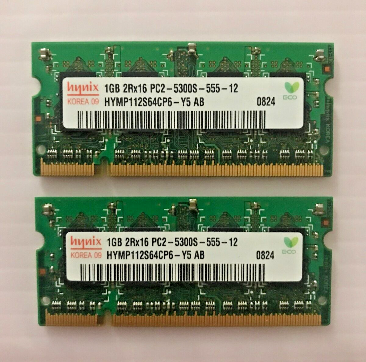 (LOT X2) Hynix 1GB SODIMM 2Rx16 PC2-5300S HYMP112S64CP6-Y5 AB Laptop Memory RAM