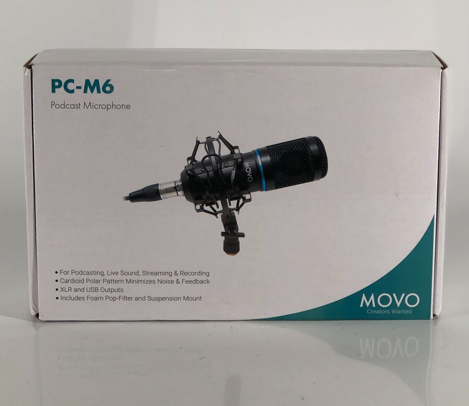 Movo PC-M6 Universal Cardioid Podcasting Microphone for XLR, 3.5mm and USB