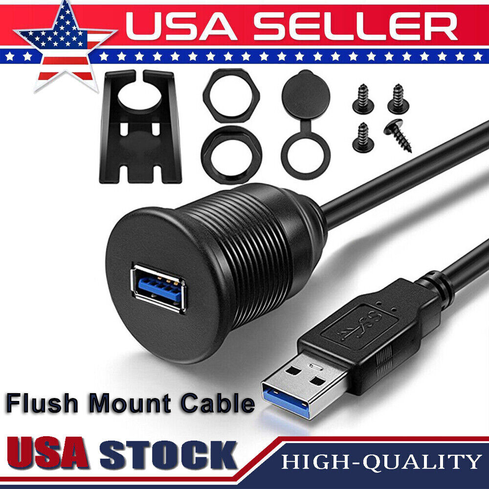 Male To Female Flush Mount Car Extension Cable For Truck Boat Dashboard USB 3.0