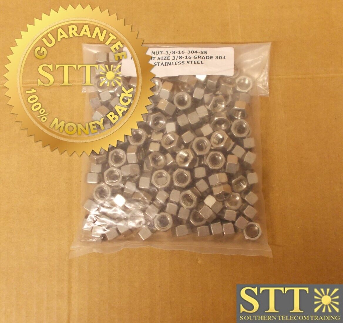 HEX NUT SIZE 3/8-16 GRADE 304 STAINLESS STEEL ( LOT OF 158 ) NEW