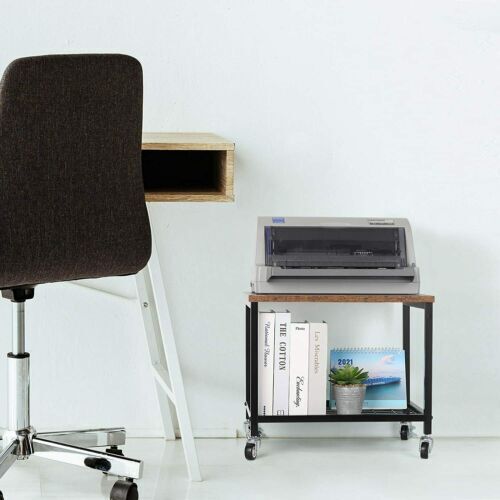 2 Tier Printer Stand w/ Storage Shelf Wheels Rolling Printer Holder Table Stand