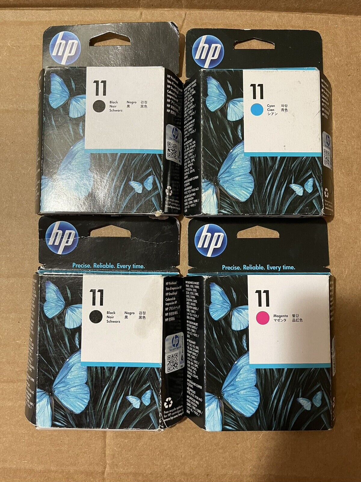 2 x Black set 4 Genuine HP 11 Printheads C4811A C4812A C4810A