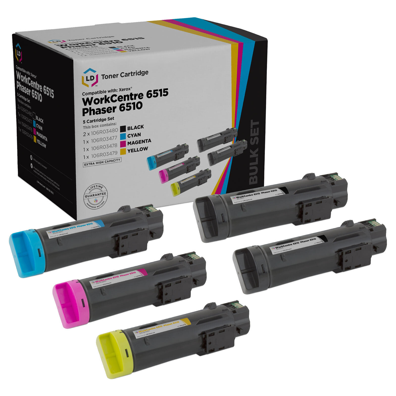 LD Compatible Xerox Phaser 6510 / WorkCentre 6515 HY Toner Cartridges 5PK
