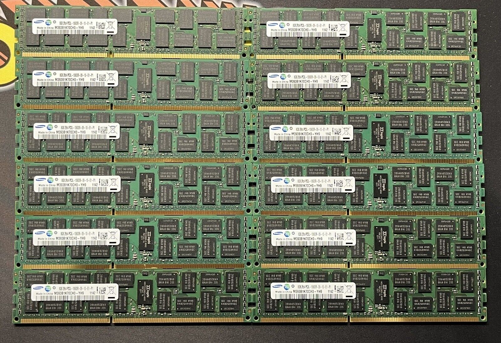 96GB (12x8GB) SAMSUNG M393B1K70CH0-YH9 PC3L-10600R 2Rx4 Server Memory Dell R610