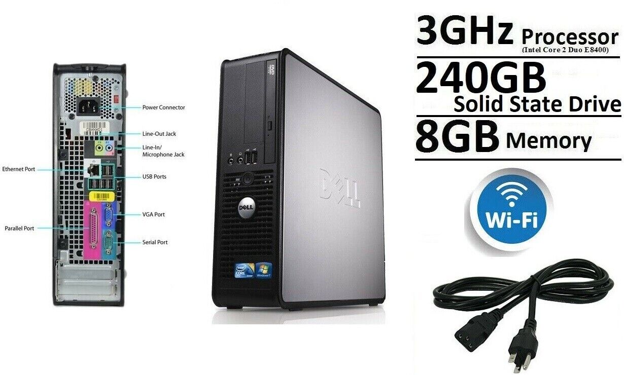 DELL OptiPlex Computer 240GB Solid State Drive SSD WIFI 3Ghz 8GB Windows 10 Pro