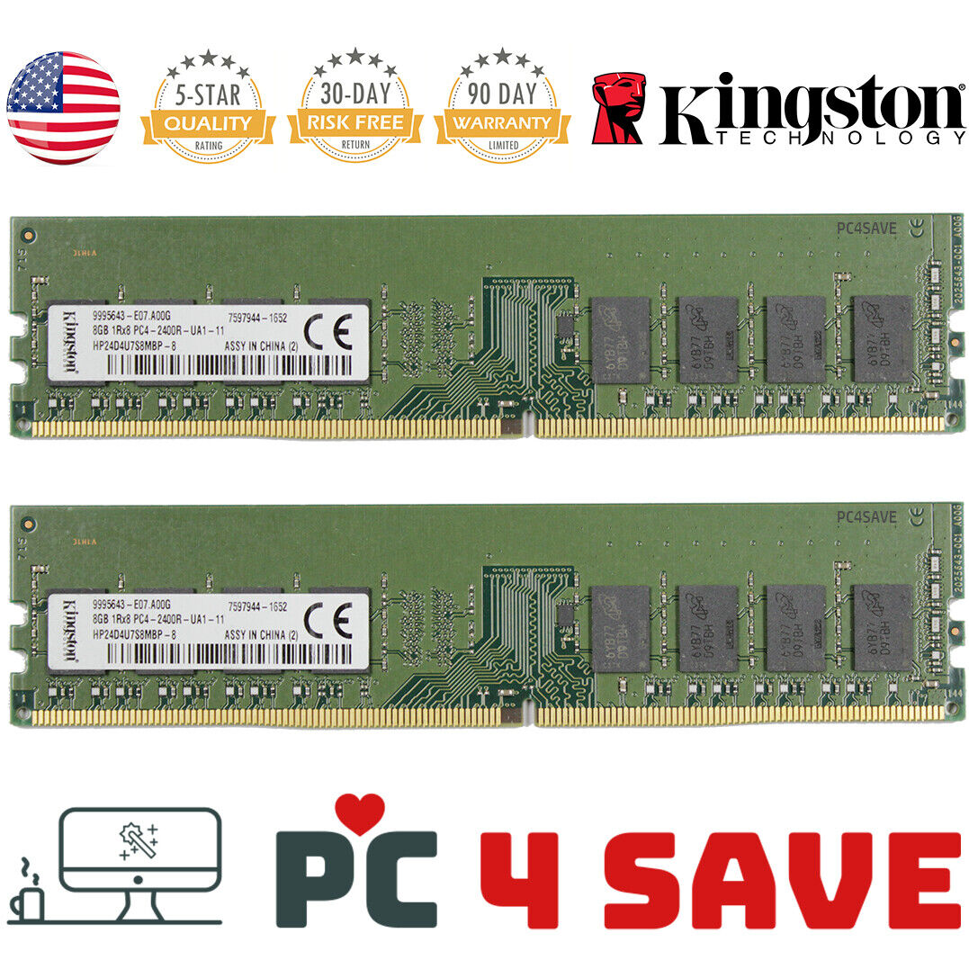 Kingston 16GB DDR4 2400MHz ( 8GB x 2 ) Kit 1RX8 PC4-2400R 19200 Desktop Memory