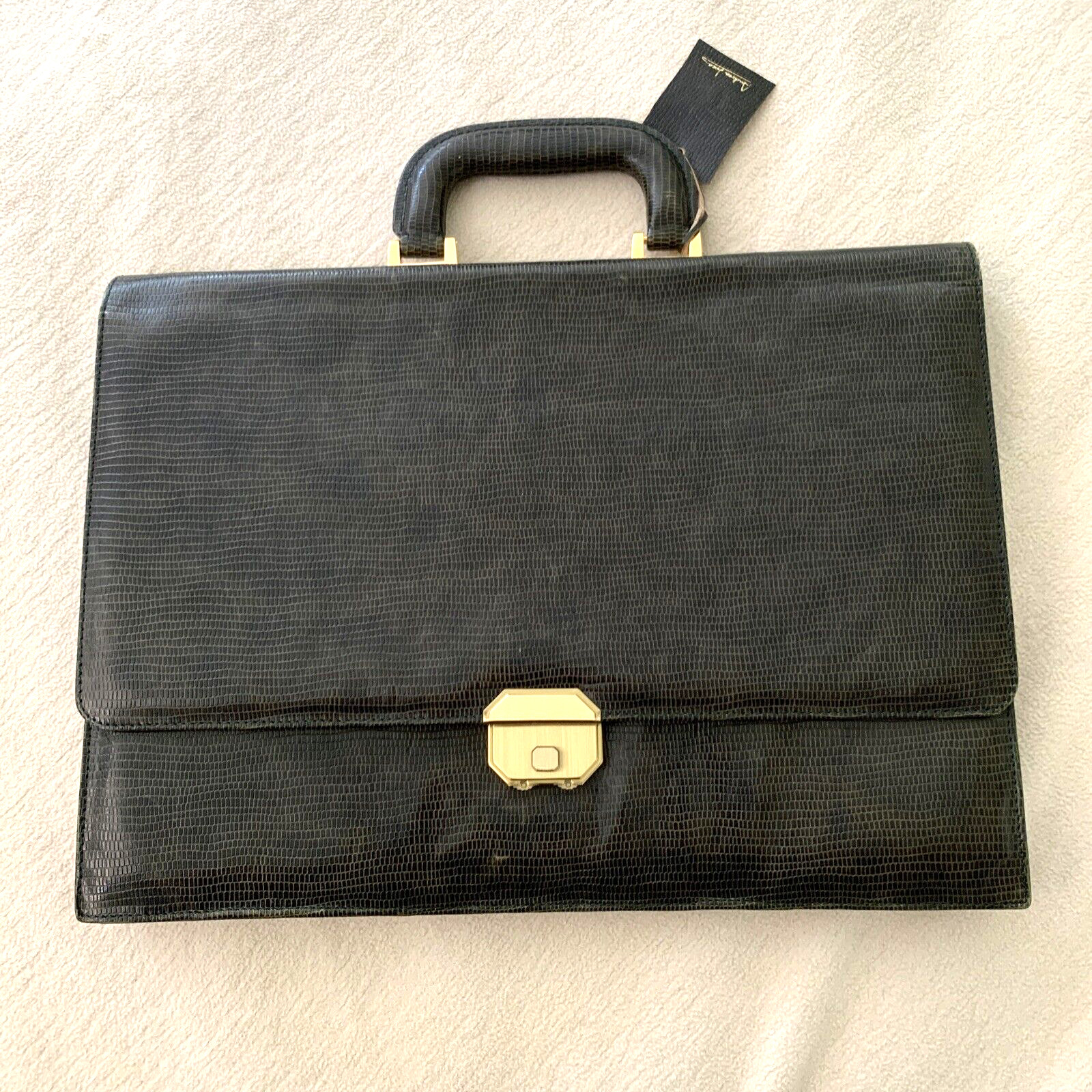 Vintage Lizard Skin Attache Briefcase with Amiet Swiss Made Coded Lock - Mint