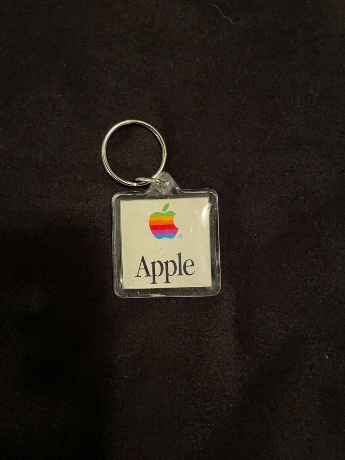 Apple Mac OS Rainbow/Smile Face Clear Acrylic Keychain - 1990s Vintage