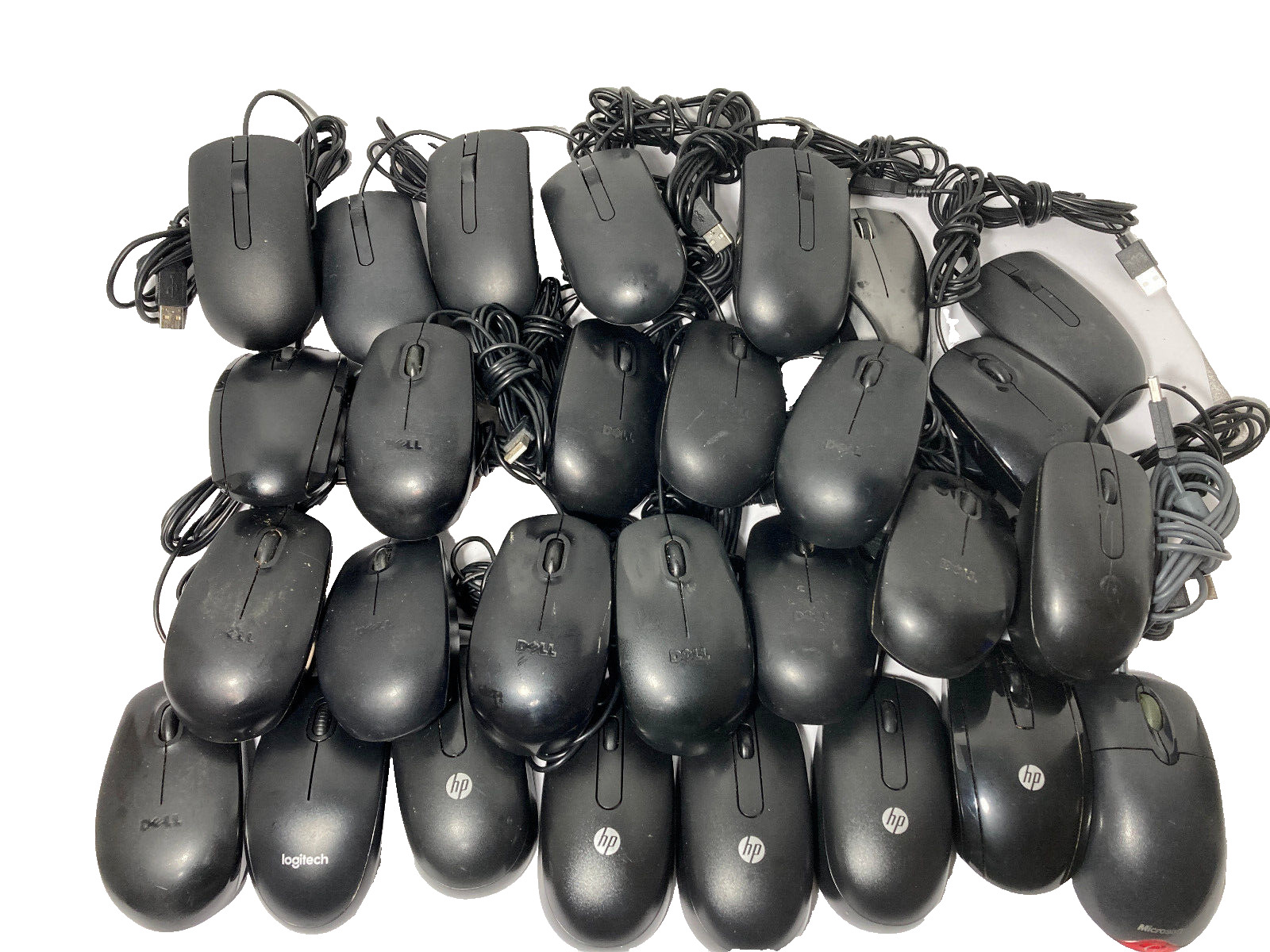 Lot of 28 Optical USB Mouse Mice Black Mixed Brand HP Logitech Dell Microsoft