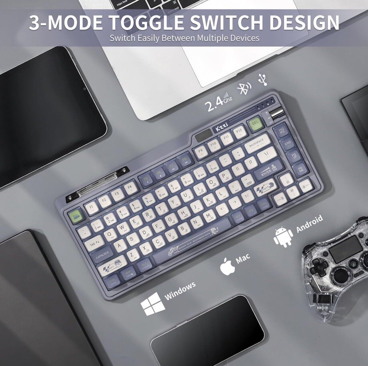 KZZI K75 PRO RGB 75% Wireless Gasket Mechanical Keyboard Triple Mode Knight Gray