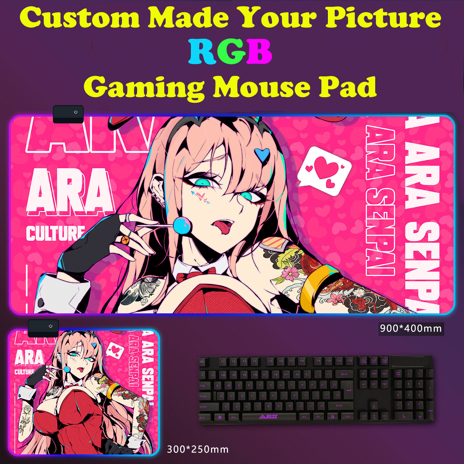Custom Made Picture RGB LED Gaming Mouse Pad Extra Large Anime Gaming Desk Mat