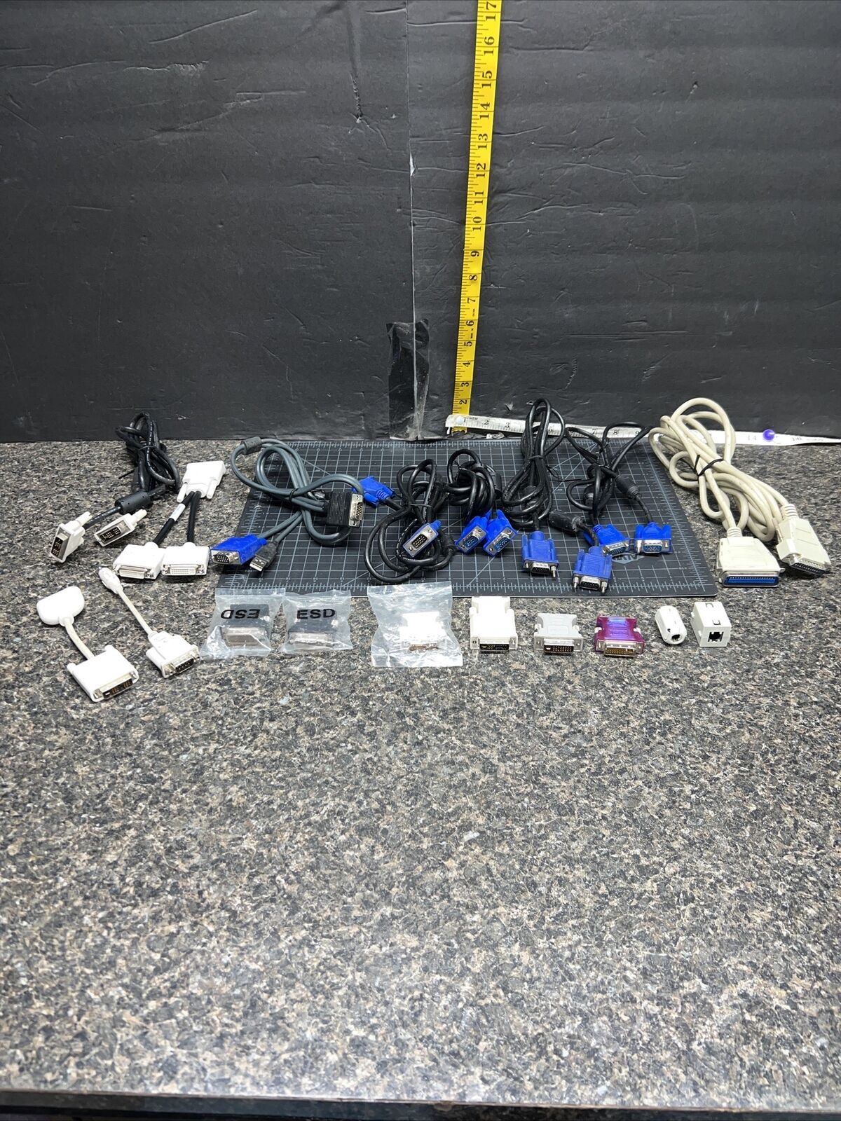 Large Lot Of Misc Computer Cables , Filters And Adapters Some New Some Used.