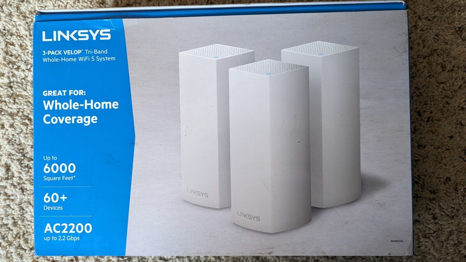 Linksys 3-Pack Velop Tri-Band Whole-Home Wi-Fi 5 System AC2200 WHW0303 White