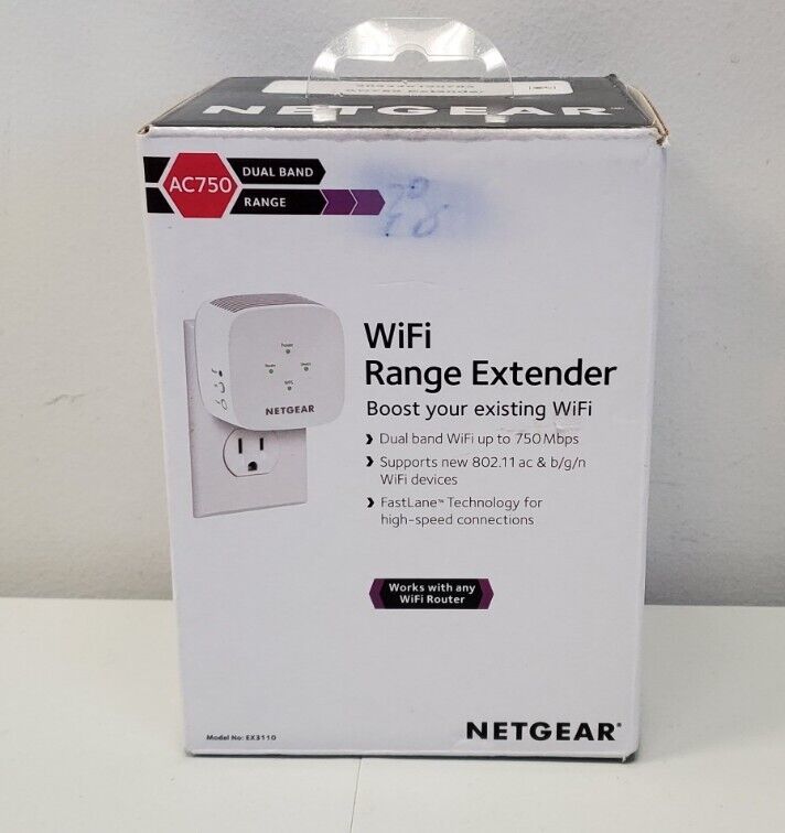 Netgear EX3110 AC750 WiFi Wall Plug Range Extender and Signal Booster New In Box