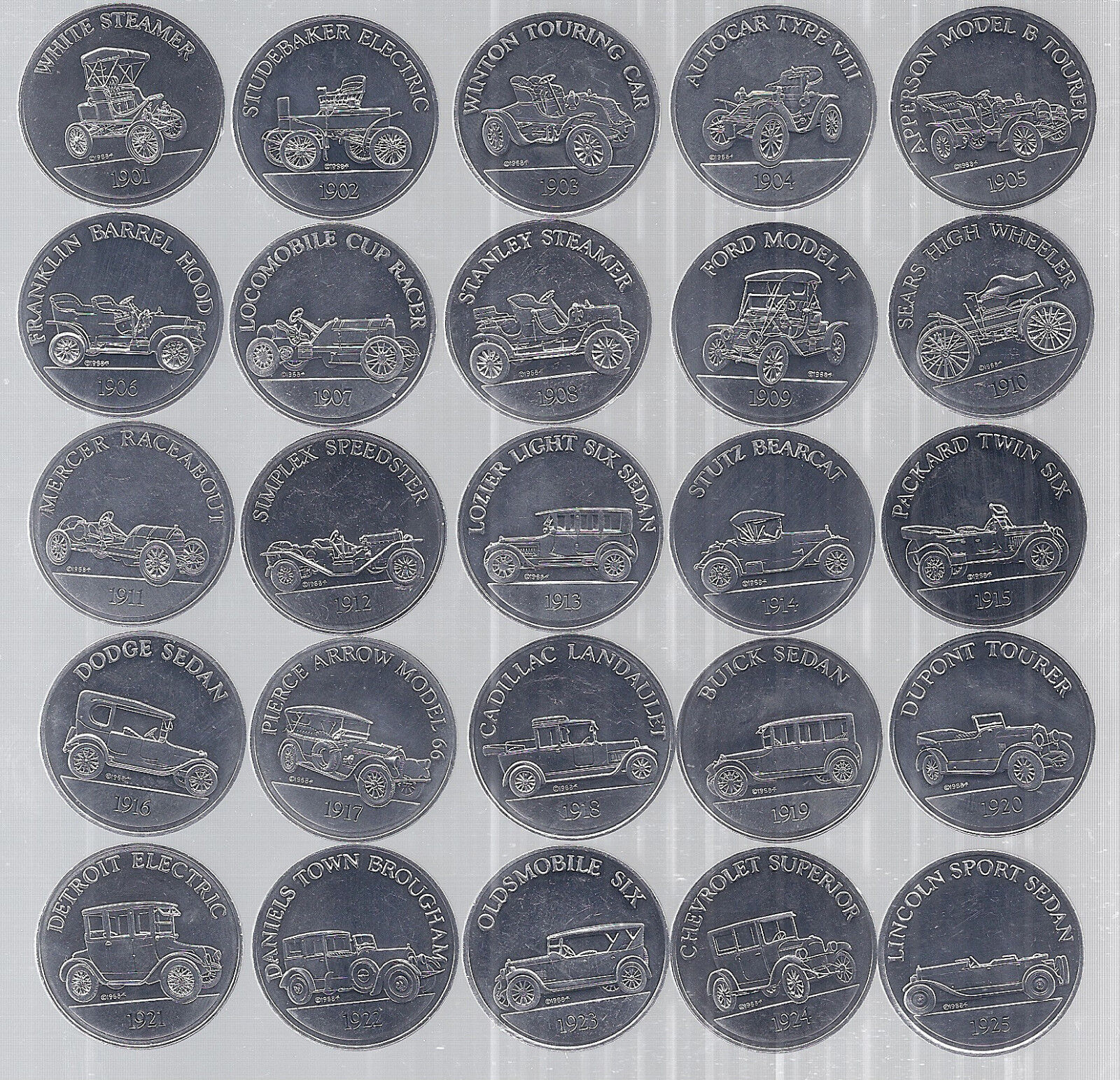 Lot 2 Sets 1968 Sunoco/DX Series 1 Antique Car Collection 50 Coins 1901-1925*