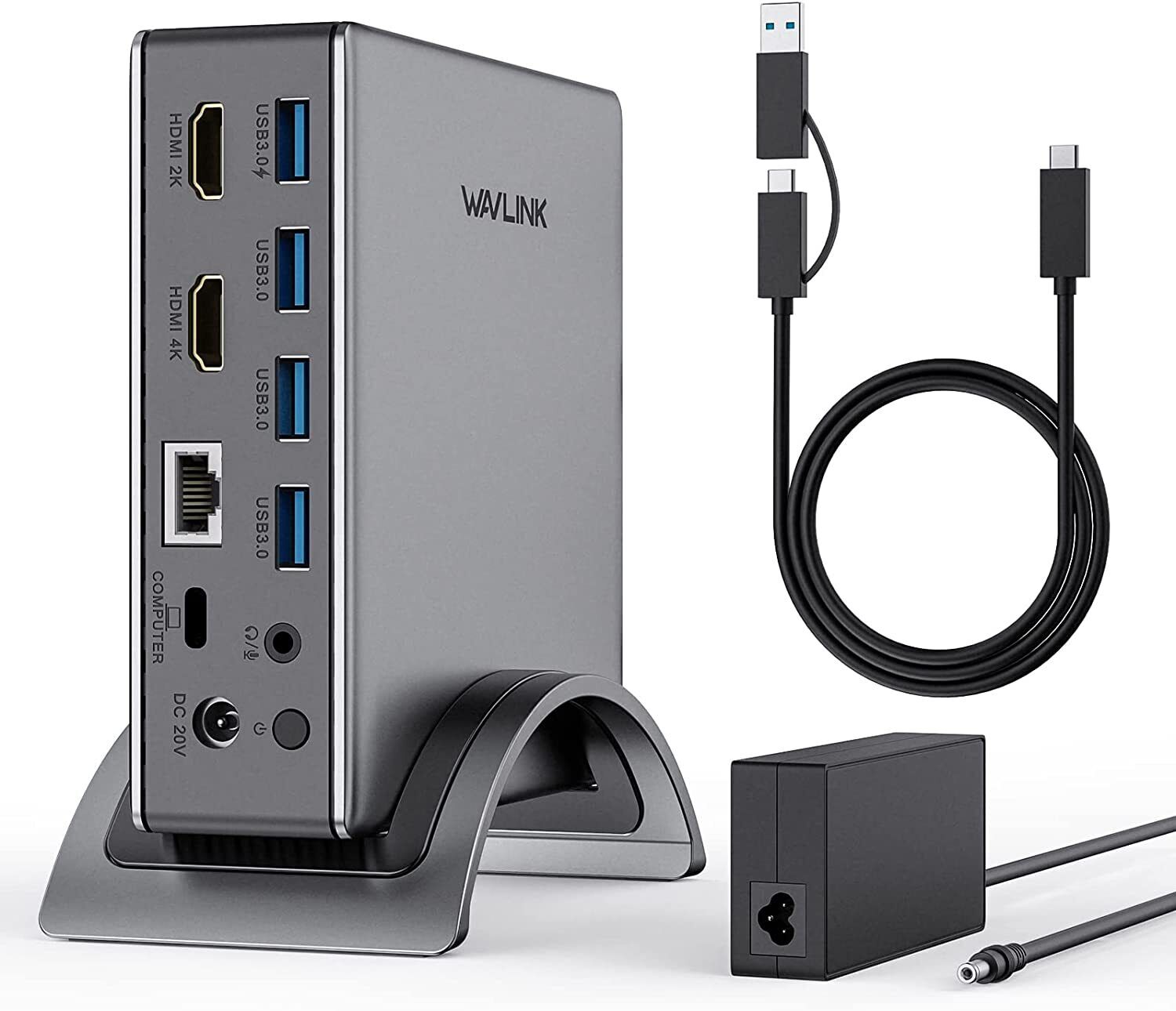 WAVLINK USB 3.0 and USB C Universal Docking Station Dual Monitor 100W Charging