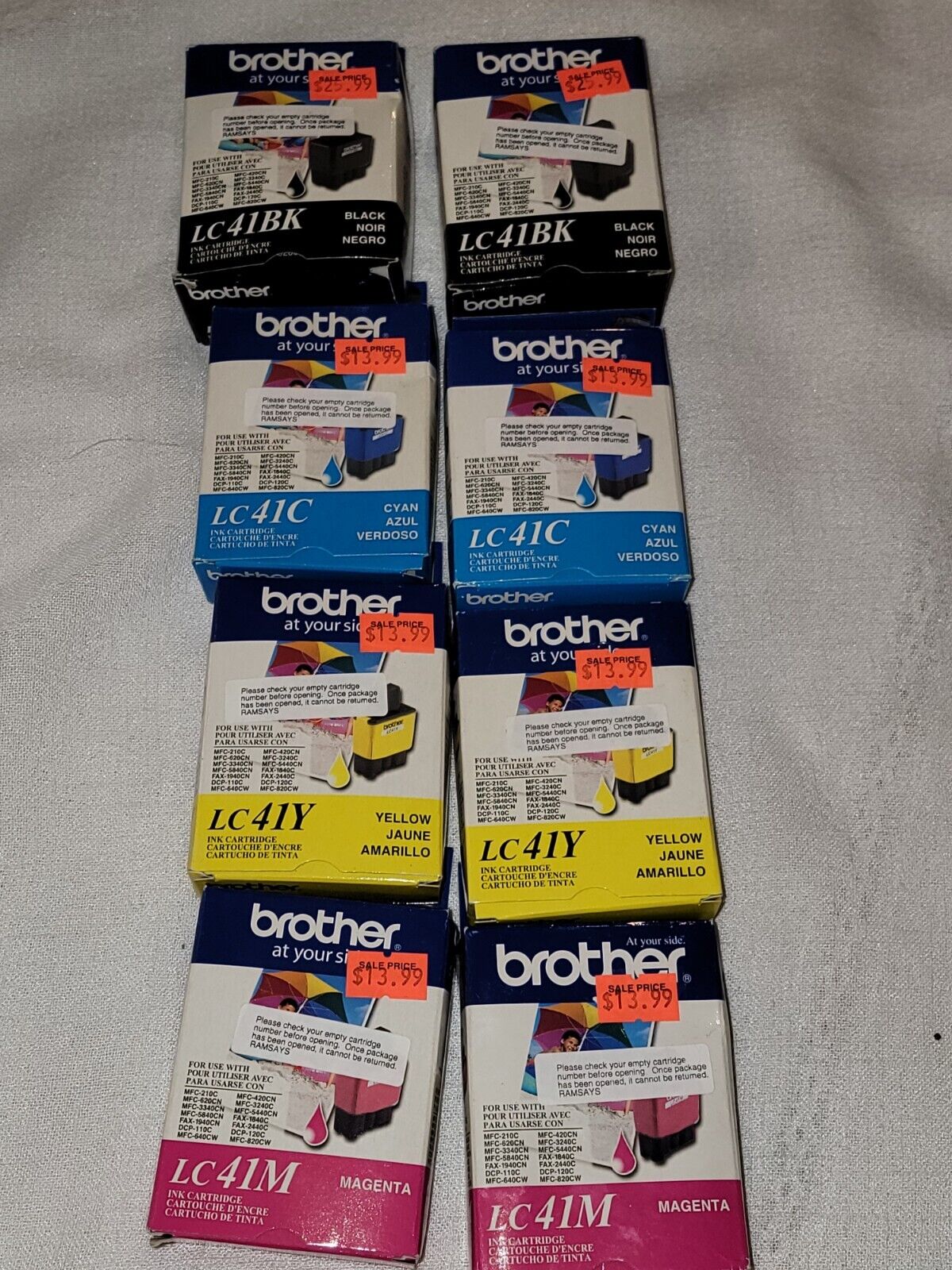 8-2 of eachBrother LC41 Ink Cartridges HUGE LOT Black, Yellow, Cyan,Magenta NOS