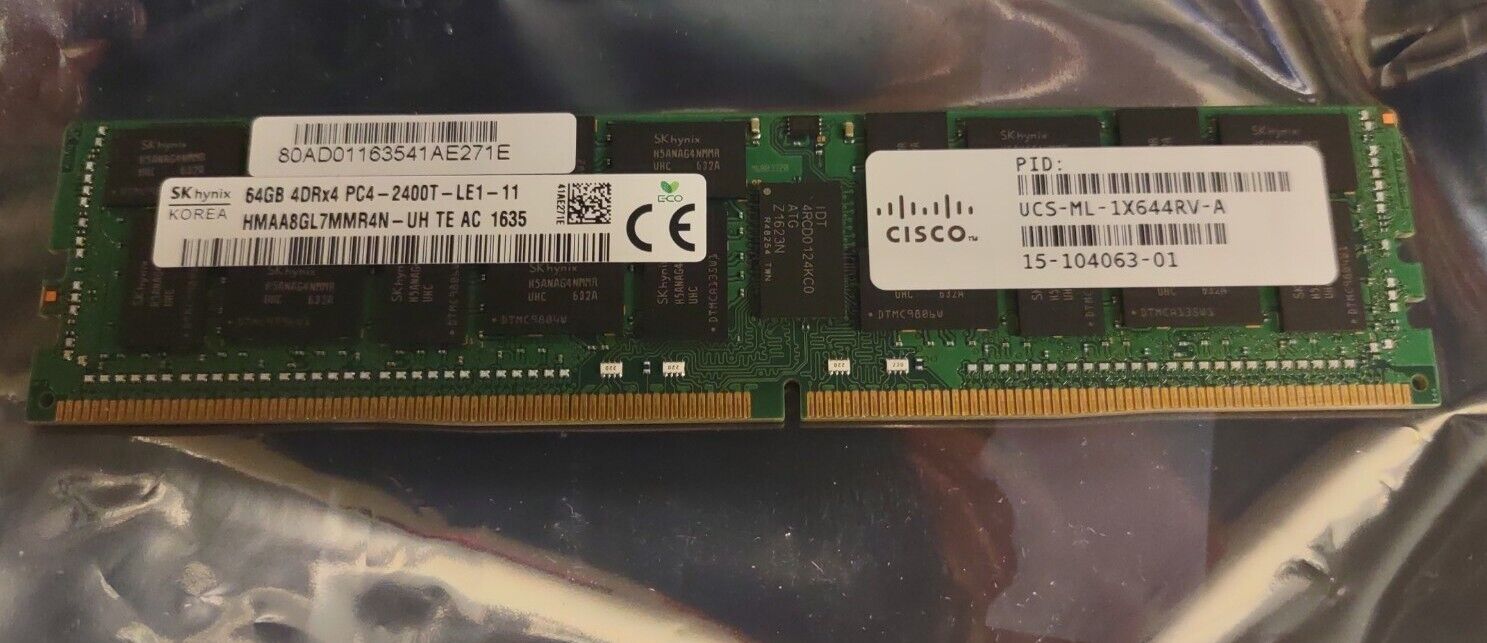 Cisco 64GB DDR4 SDRAM Memory Module - For Server - 64 GB (1 x UCS-ML-1X644RV-A