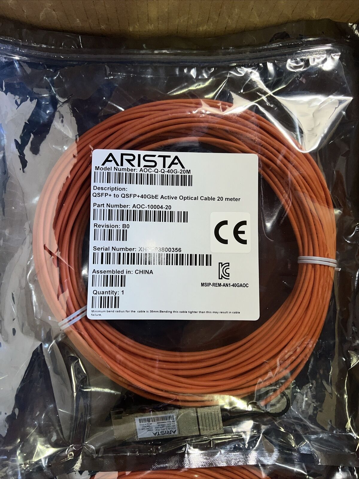 BRAND NEW- Arista AOC-Q-Q-40G-20M 40G QSFP+ Active Optical Cable QSFP+ TO QSFP+