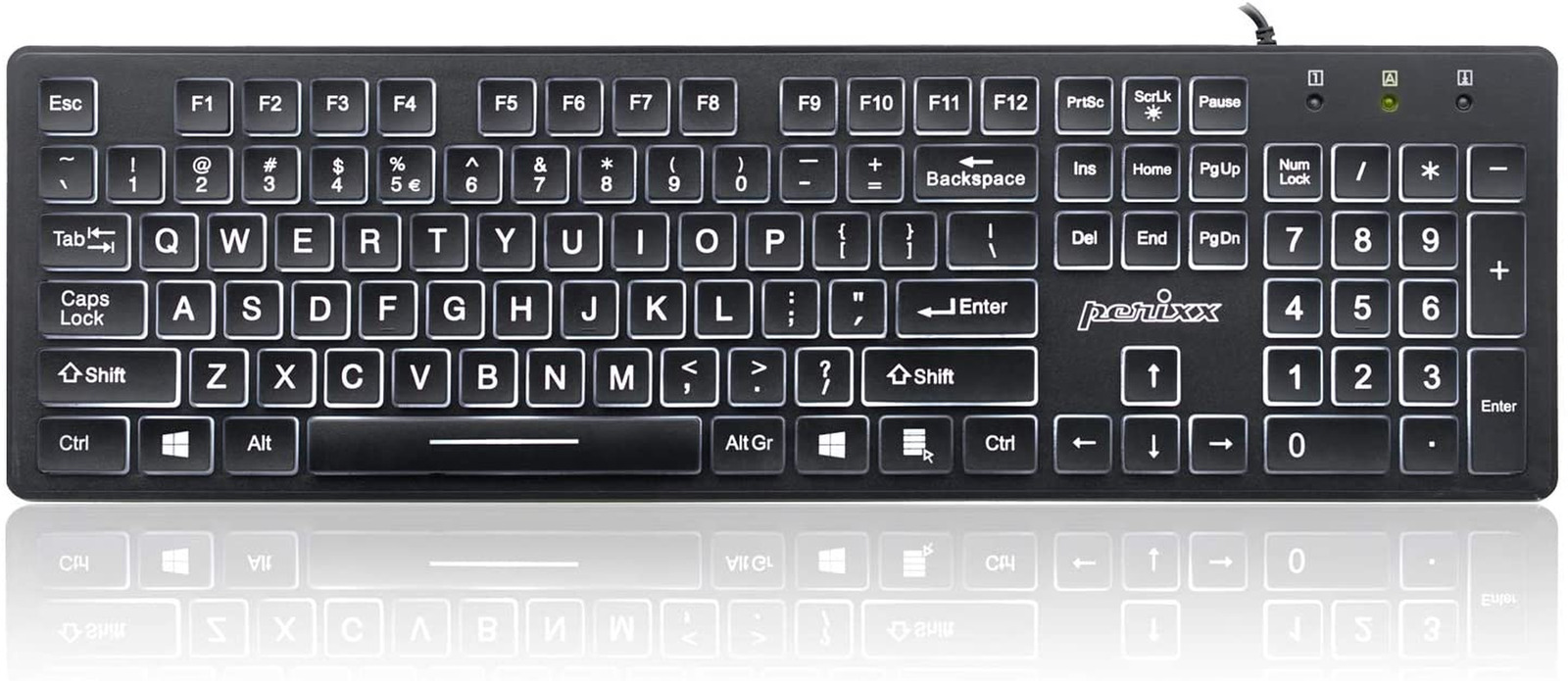 Large Print Letters Computer Keyboard LED Lighted White Backlit Full Size Key