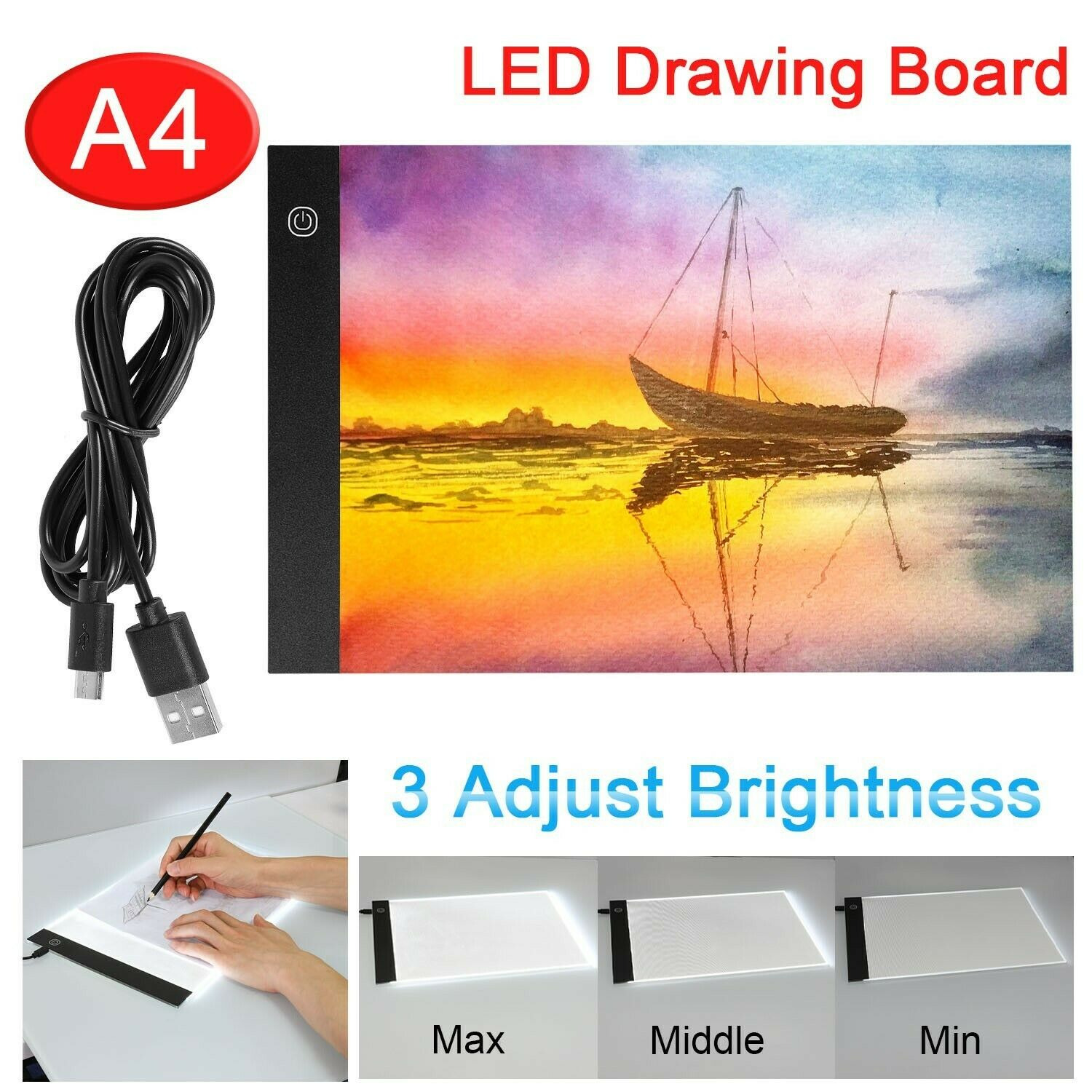 A4 USB LED Artist Tattoo Stencil Board Light Box Tracing Drawing Board Pad Table