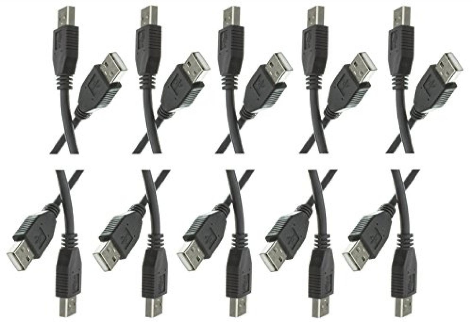 CE 10 Pack, 10 Feet USB 2.0 Type A Male to Type A Male Cable, Black, CNE464539