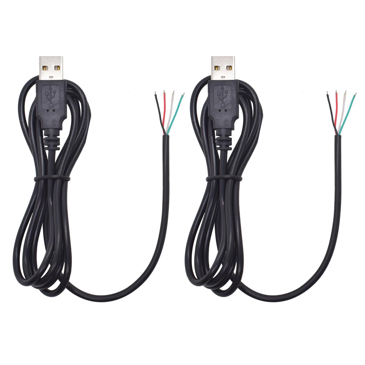 2PCS USB 2.0 Pigtail 4 Wire 1.2M/4FT USB a Male 4 Pin Bare Wire 5V/1A Power and 