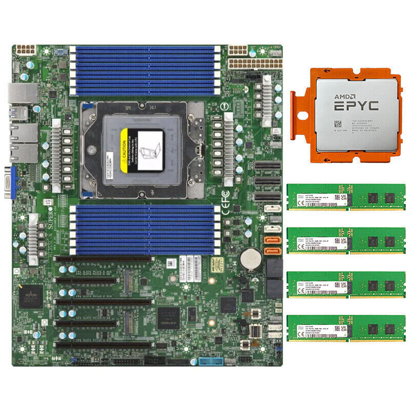 Supermicro H13SSL-N Motherboard W/ AMD EPYC Genoa 9334 QS CPU & 64G PC5-4800 RAM