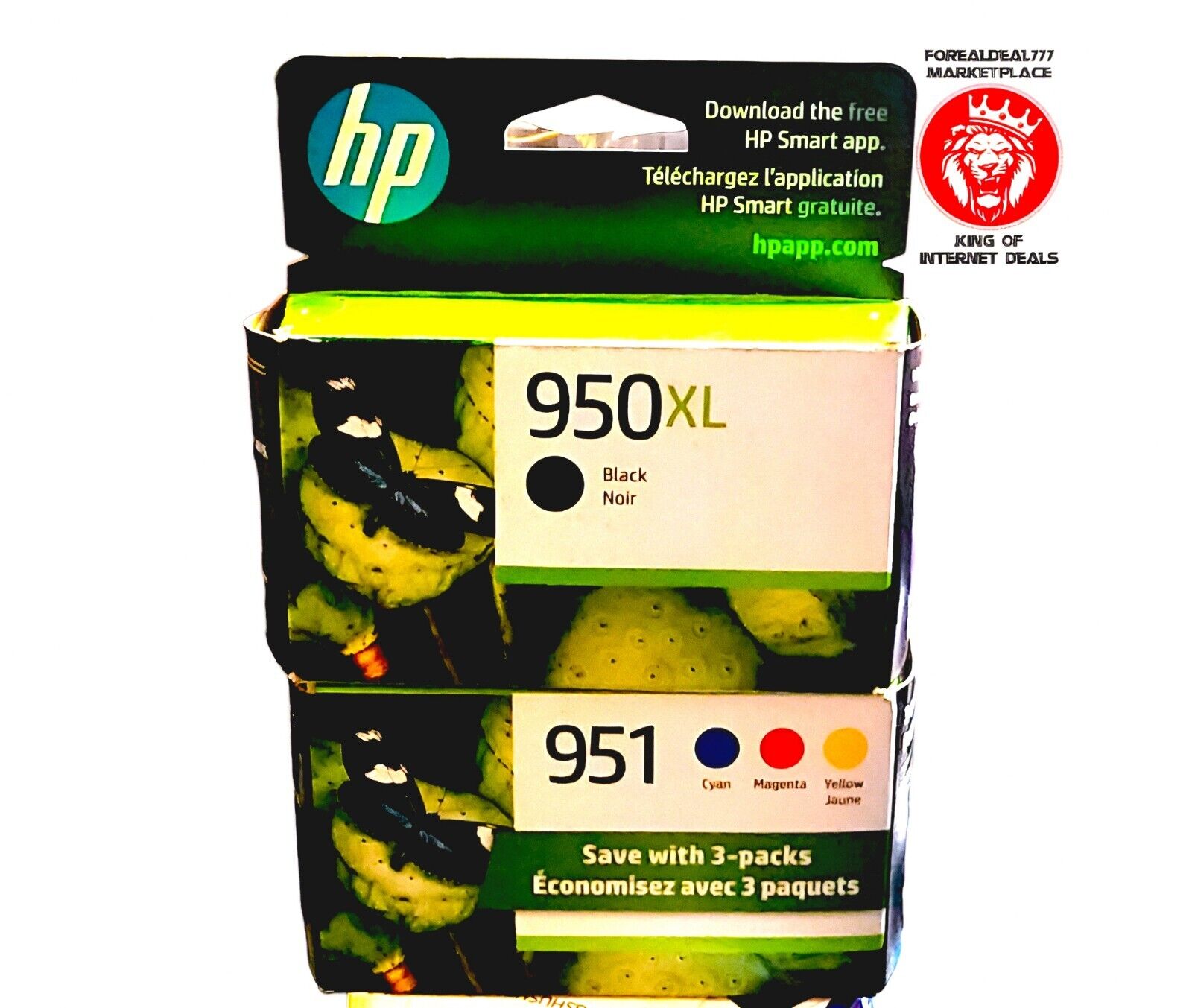 HP 4 Pack 950XL Black & 951 Cyan/Magenta/Yellow Original Ink Factory Sealed25/26
