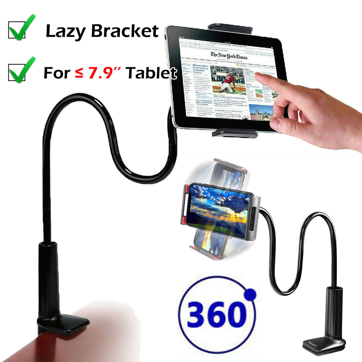 Flexible Lazy Bracket Mobile Phone GPS Stand Holder Car Bed Desk For Mini Tablet