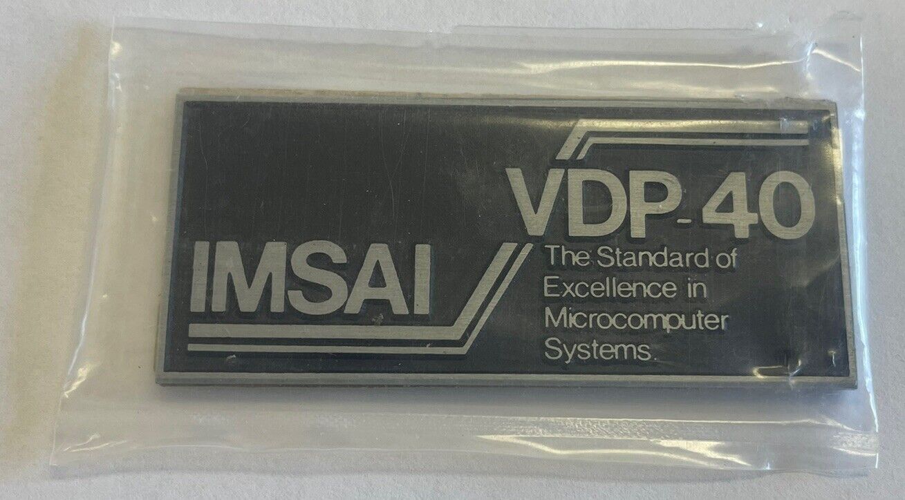 (2) NOS Super Rare IMSAI VDP-40 Metal Name Plate Emblem Badge, Vintage Computer
