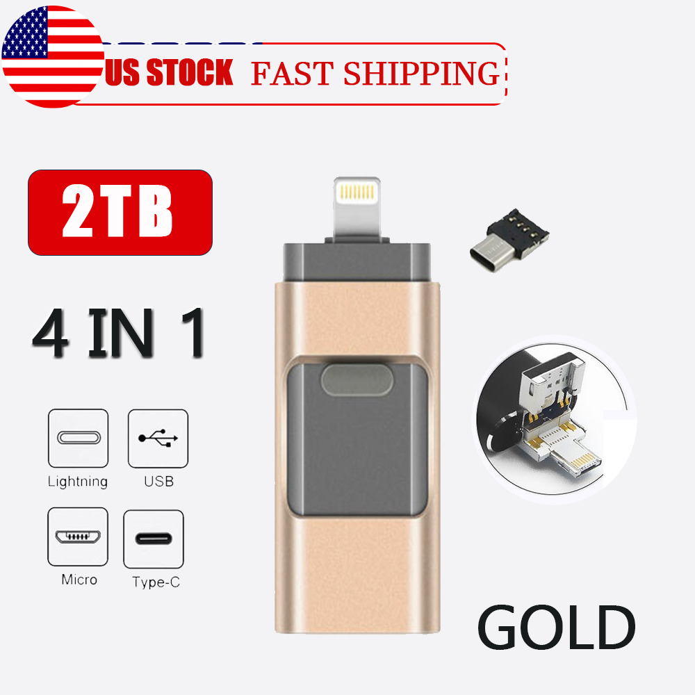 4IN1 Large Capacity 2TB USB Flash Drive Memory Stick Pendrive For iPhone iPad PC