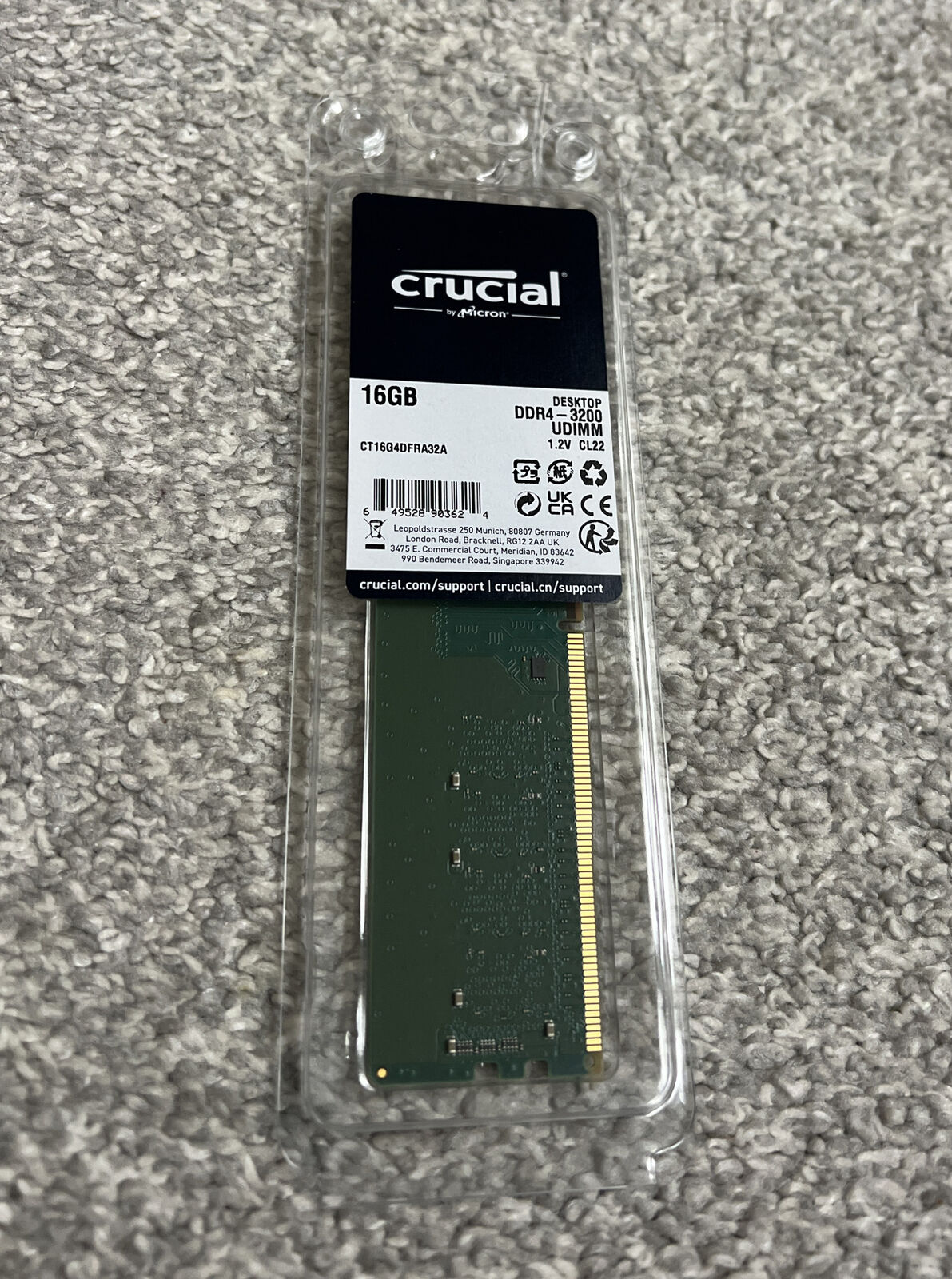 Crucial 16GB DDR4 3200MHz 288pin DIMM Memory Module CT16G4DFRA32A