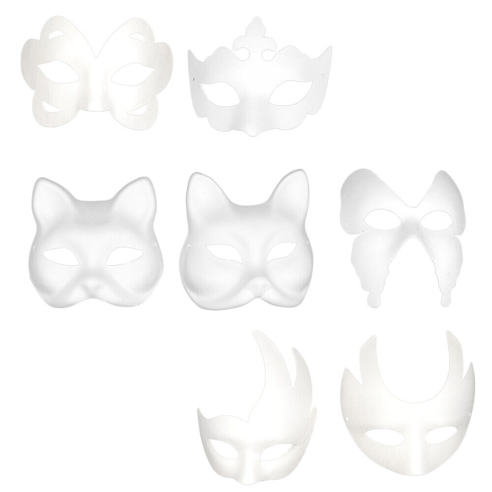  7 Pcs DIY White Pulp Mask Masks Halloween Blank Paper Mache