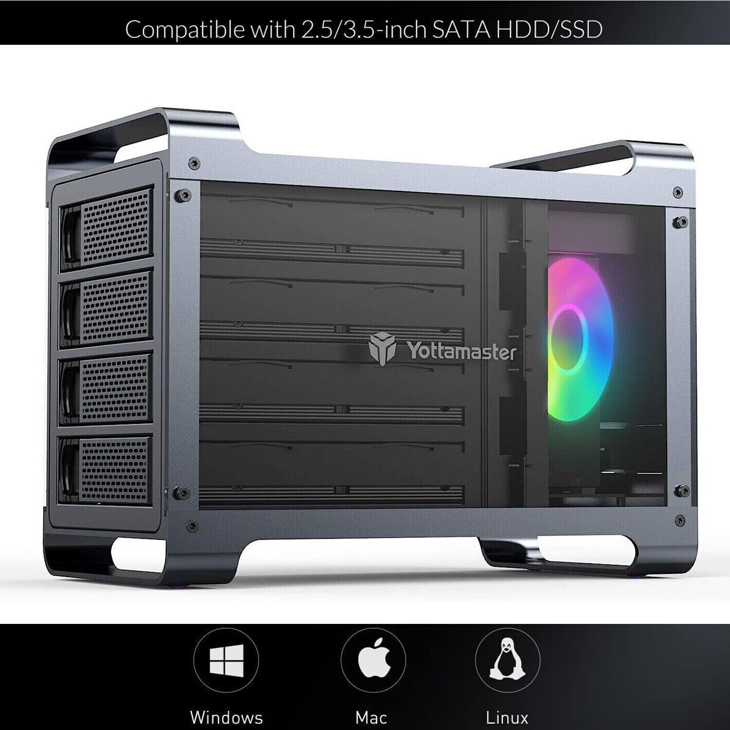 Yottamaster 4 Bay RAID RGB Hard Drive Enclosure For 2.5/3.5\
