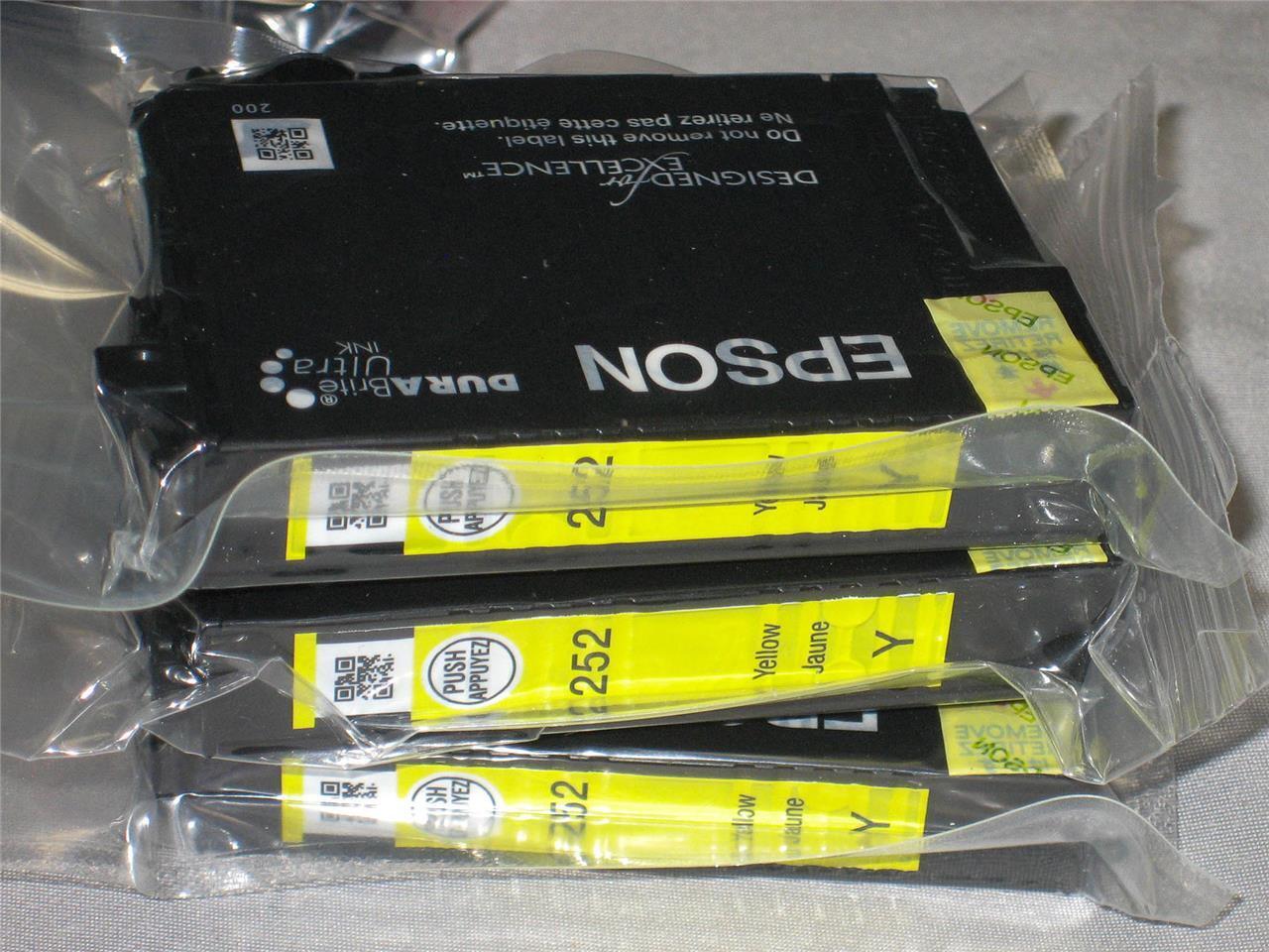 (3x) Epson #252 Yellow Ink Cartridge Genuine OEM - Sealed - NOS