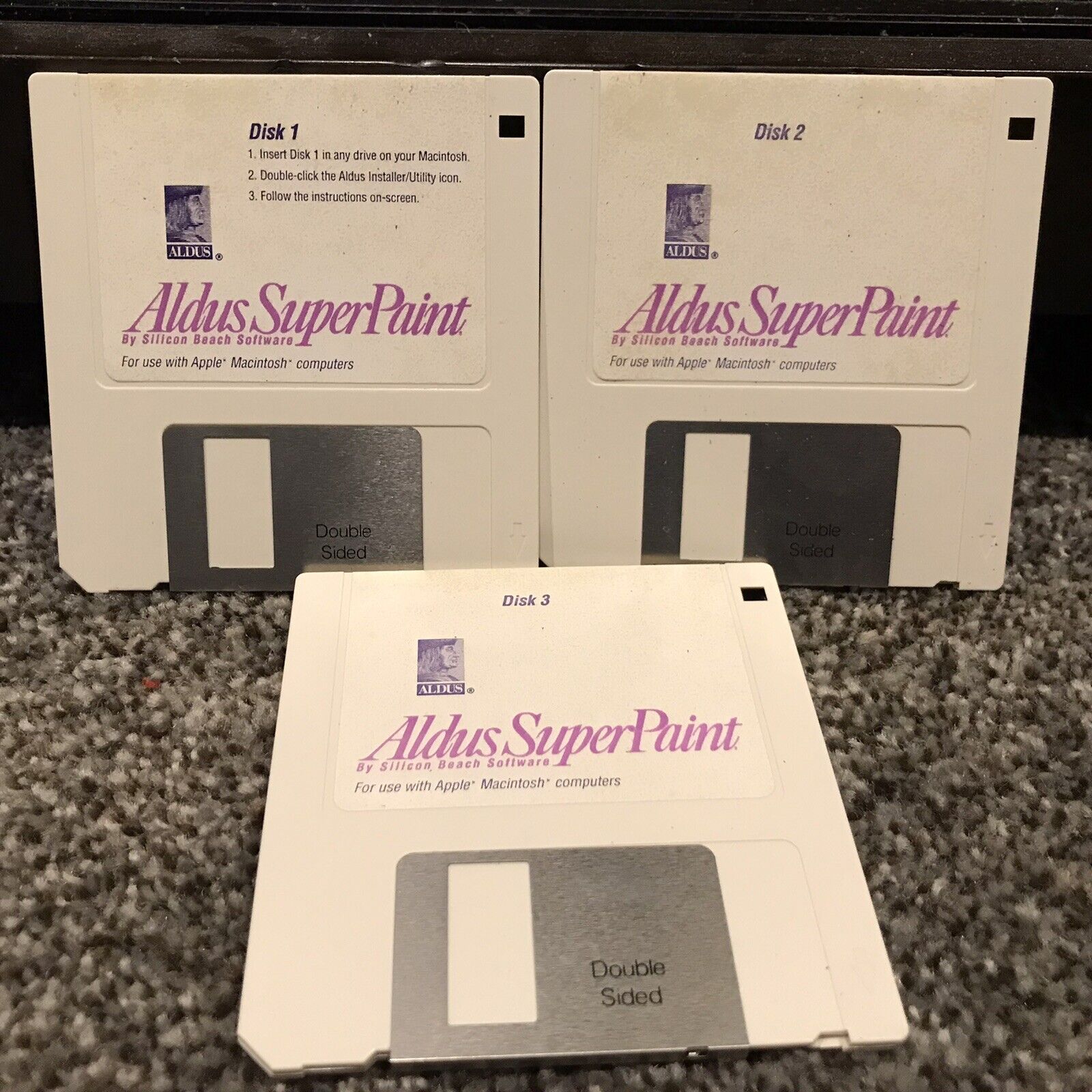 Vintage- Aldus Superpaint - 3 Apple Macintosh Mac Disks- 1991