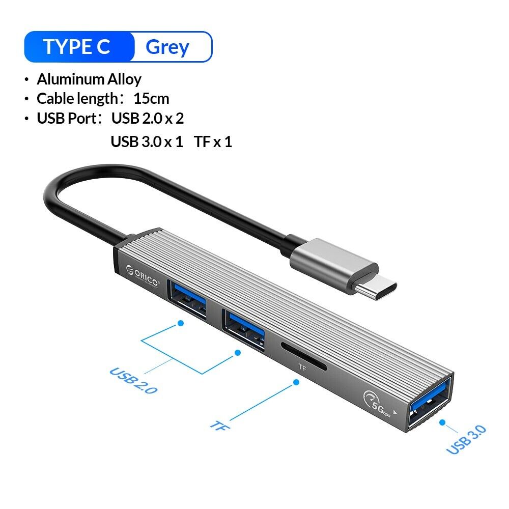 ORICO Aluminum Type C HUB 4 Port USB 3.0 2.0 Ultra Slim Card Reader For Computer