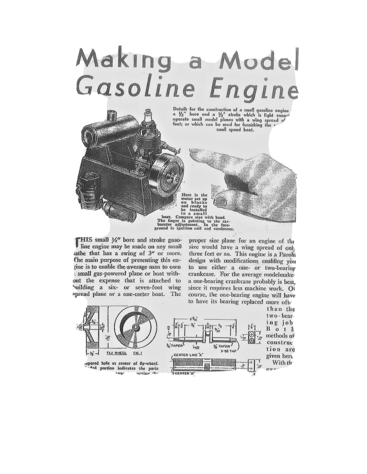 Make a model gasoline engine, paper copies of a 1940's original magazine article