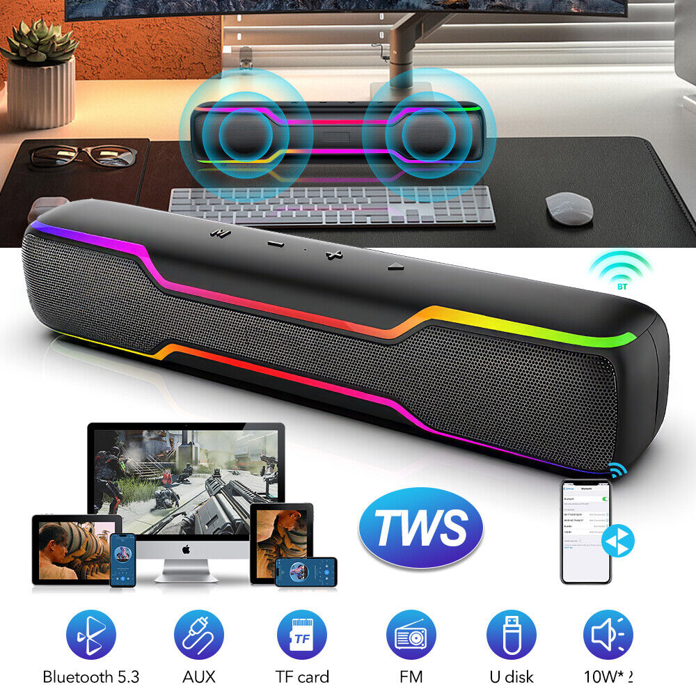 20W Bluetooth RGB Gaming Computer Speaker Deep Bass for PC Laptop TWS Sound Bar