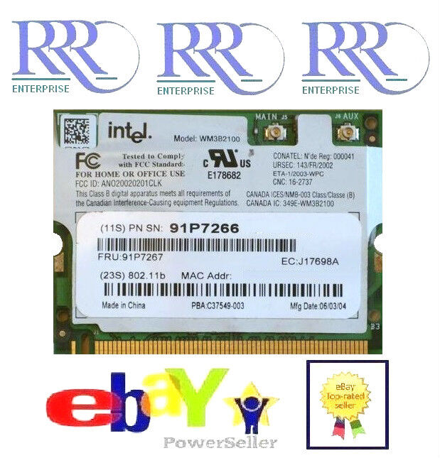 Intel Pro/Wireless 802.11b Mini-PCI Card IBM T40 T41 T42 R40 X31 91P7266 91P7267