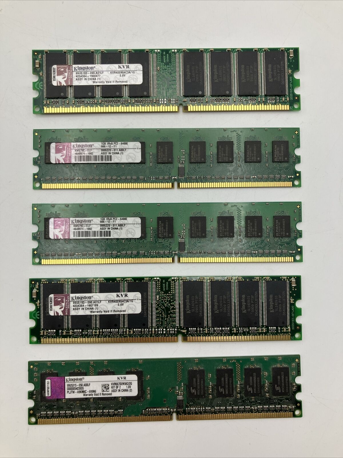 Kingston Variety Lot Of 5 Desktop Memory RAM